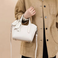 Pure Leather Cowhide Single Shoulder Crossbody Bag Ladies Handbag Fashion Bucket Bag Simple Basket Comes with Scarf