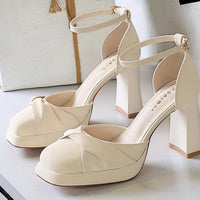 One-Strip Ultra-High Heel Sandals Platform Thick Heel Bow Women Shoes Square Toe Shallow Mouth Hollow Shoes