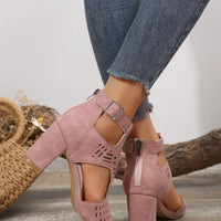 Women Fashion Strap Sexy High Heel Sandals Woman Roman Hollow Pumps Lace-up Peep Toe Sandals Casual Chunky High-heeled Sandals
