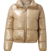 Winter Jacket Women Oversized Puffy Shiny Bubble Coat Solid Cotton Padded Coat Warm Waterproof Parka Female Outerwear - Natalia Home Fashion