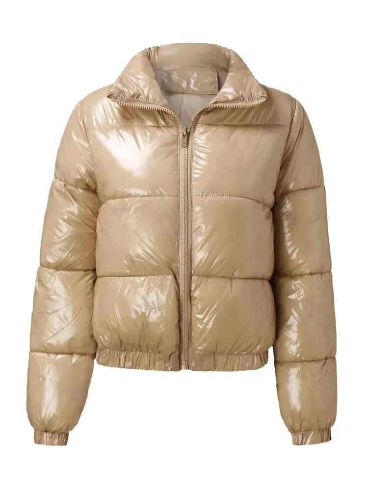 Winter Jacket Women Oversized Puffy Shiny Bubble Coat Solid Cotton Padded Coat Warm Waterproof Parka Female Outerwear - Natalia Home Fashion