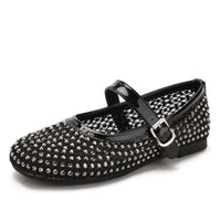 French-style rhinestone mesh Mary Jane shoes, breathable shallow single shoes, fairy-style soft-soled flat shoes