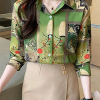 Slim Floral Long-sleeved Shirt Loose Printed Top for Women
