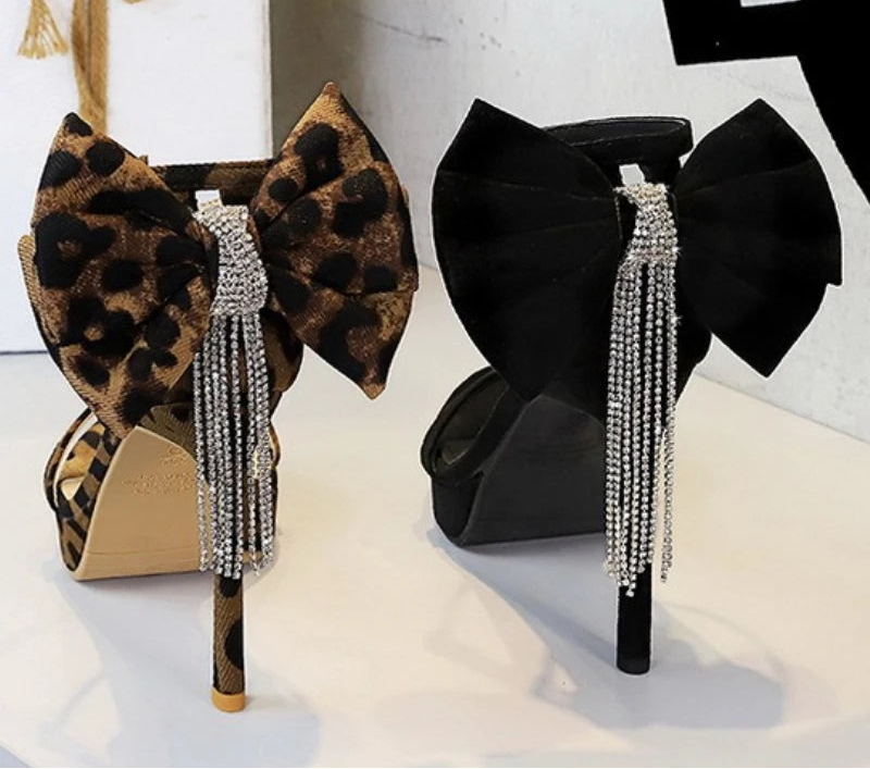 Women's Sandals Bow Chain Narrow Band Platform Sandals Lady Ceremony Party Stiletto Heels 11cm Ankle Buckle and Bow at back - Natalia Home Fashion