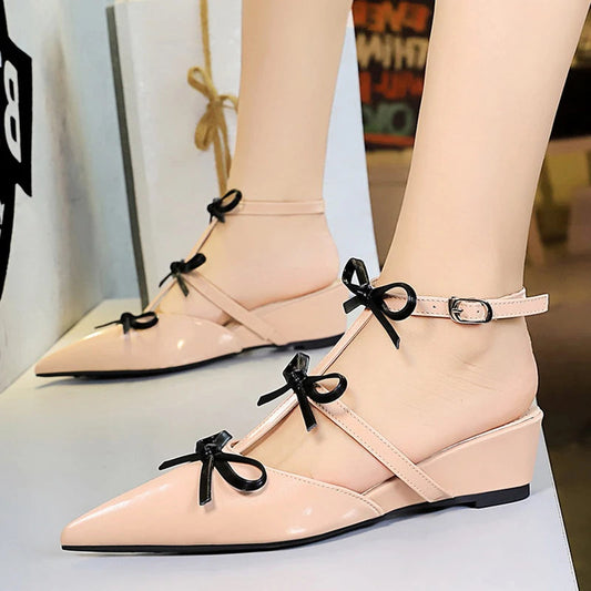 Fashion Butterfly knot Pumps Women's Slippers Fashion Pointed Toe Ankle Strap Wedges Heels Party Shoes Natalia Home Fashion    Natalia Home Fashion