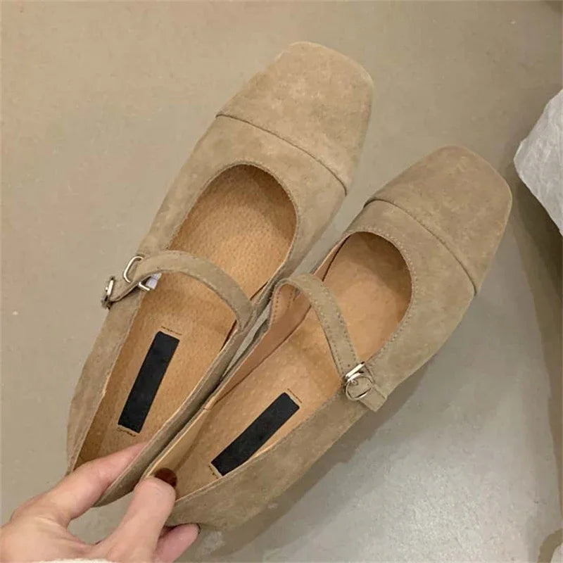 Streetwear Velvet Mary Jane Shoes for Women Casual Ballet Flats Pumps Female Ladies Loafers Buckle Single Mules