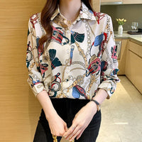 Fashion chain print ladies shirts Spring Women Blouses Long Sleeve Shirts Tops