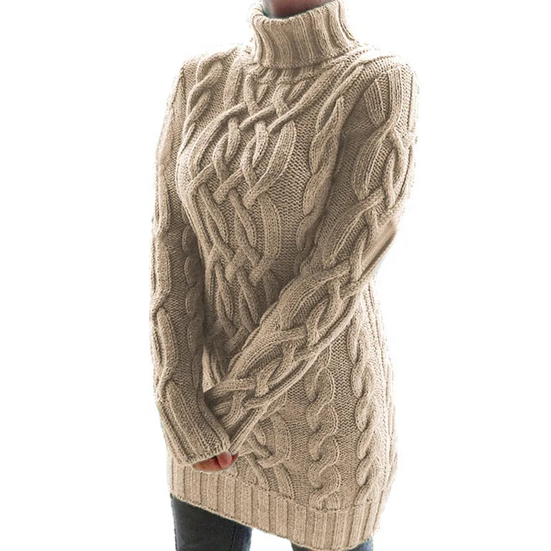 Thicken Sweater Dresses For Women Turtleneck Long Sleeve Knitted Retro Sweaters Ladies Pullovers Sweater