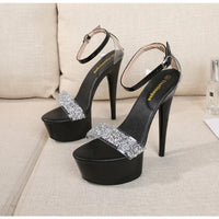Fine Heel Crystal Women's Sandals Summer New 14.5 Cm High Heels Sexy Comfortable Ladies Wedding Shoes Catwalk Pole Dance