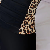 Women's Leopard Print Summer Beach Tankini Swimsuit Set, Consisting of Vest and Boxer Shorts