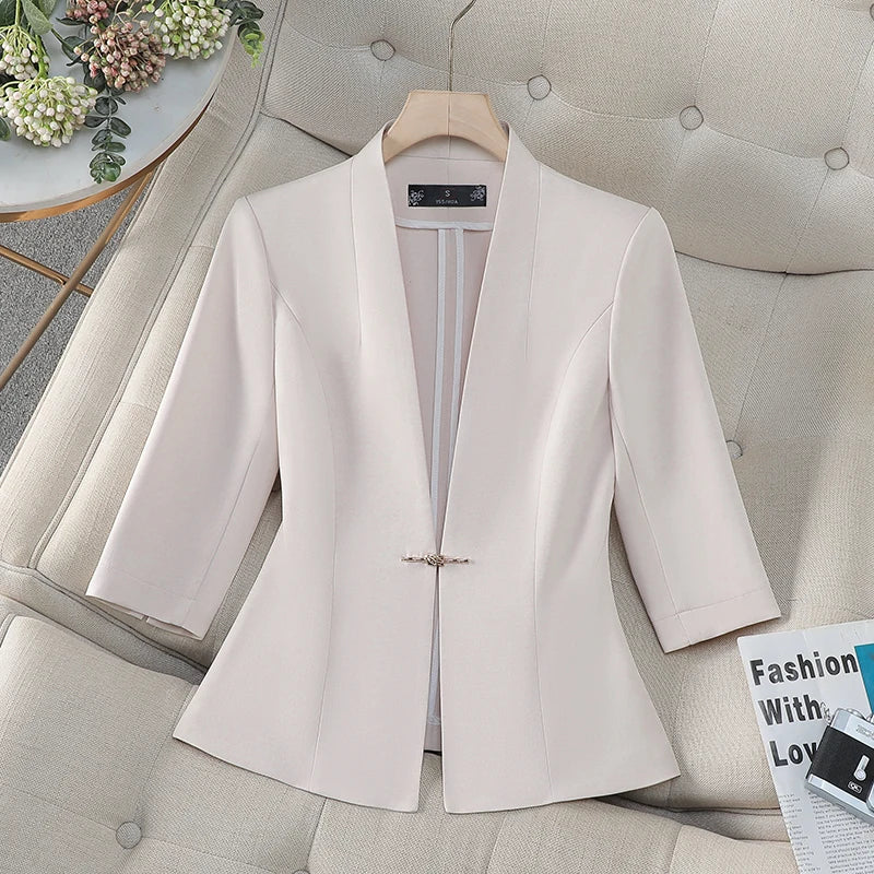 Women's Slim Fit Blazer Suit Fashion Solid Color Single Button Jacket Office Lady Coat and Pants