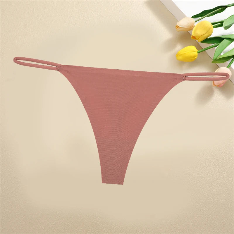 Ice Silk Women Seamless Thongs Sexy Low Waist Bikini Panties Female Traceless Underpants Ladies Solid Color T-back