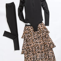3pcs Muslim Burkini Modest swimsuit Black Long Sleeved Ladies Swimwear with Long Leopard Printed Dress beach swimsuit