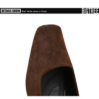 Women Fashion Style Quality Square Toe Low Heel Pumps Lady Prom Suede Shallow Mouth Thick High OL Single Shoes