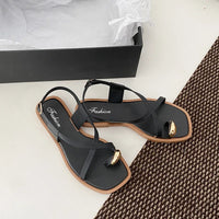 Women's Roman Style Toe-Over Sandals Flat Bottom Outdoor Wear Crossbody PVC Material Anti-Slip Low Heel Footwear