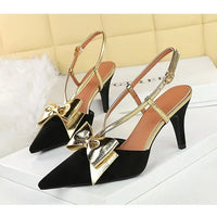 French Style Velvet Pointed Toe High Heels Hollow out Embroidery Butterfly Knot Party Shoes Women's Low Heel Single Shoes