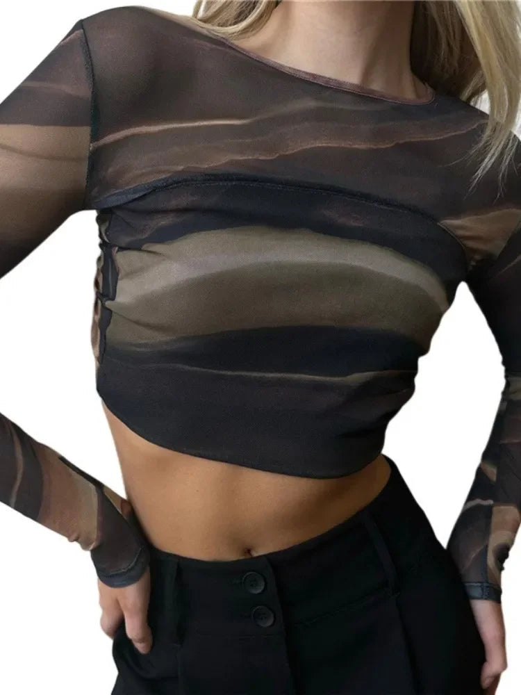 Printing Tshirt Long Sleeve Crop Top Women Summer Clothing Tie Back Y2k Accessories Backless Camisetas Slim Fit Ropa De Mujer Natalia Home Fashion    Natalia Home Fashion