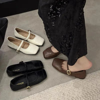 Women's Mary Jane Flat Bottom Slip-On Shoes with Buckle Soft Style Versatile Shoes