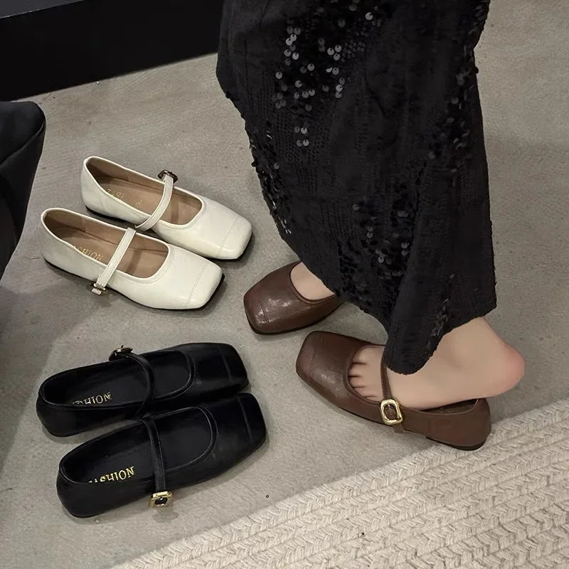 Women's Mary Jane Flat Bottom Slip-On Shoes with Buckle Soft Style Versatile Shoes