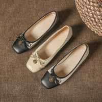 Woman Bowknot Square Toe Lolita Kawaii Lady Barefoot Boat Flats Metal Elegant Ballerina Party Mary Jane Shoes