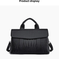 Large Capacity Ladies Handbag Fashion Woven Pattern Shoulder Bag Vintage Style Polyester Lining Soft PU Leather Material Commuter Bag