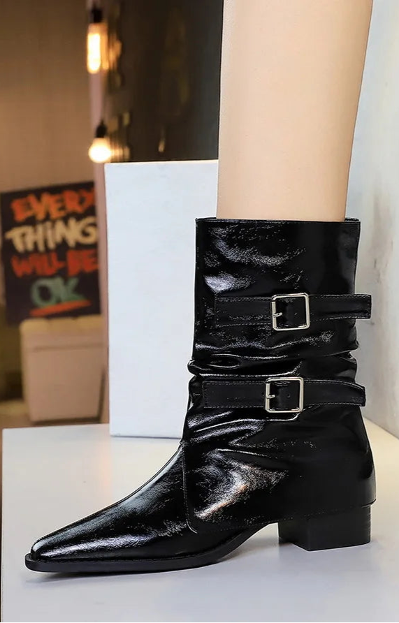 Pointed Fashion Women's Boots Retro Style Thick Heel Low Heel Medium Tube Women's Boots