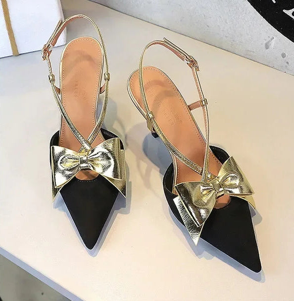 French Style Velvet Pointed Toe High Heels Hollow out Embroidery Butterfly Knot Party Shoes Women's Low Heel Single Shoes