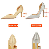 Shoes Woman Pumps Pointed Toe Shallow High Heels Snakeskin Satin Thin Heel Sandals Stiletto Party Shoes
