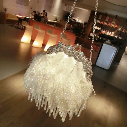 Women Evening Clutch Bag Diamond Clutch Female Bead Crystal Beads Tassel Day Clutch Wedding Purse Party Banquet