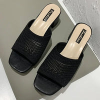 Women Slippers Open Toe Comfort Slippers Women Fashion Fly Weave Outdoor Sandals Women Medium Heel Slippers - Natalia Home Fashion