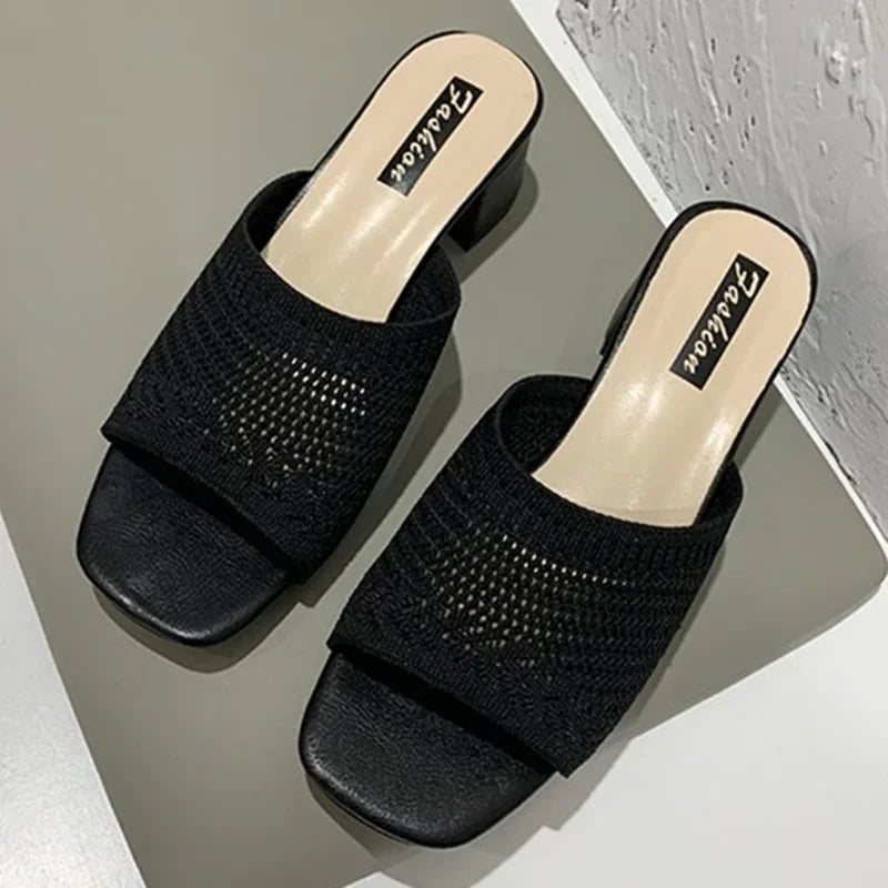 Women Slippers Open Toe Comfort Slippers Women Fashion Fly Weave Outdoor Sandals Women Medium Heel Slippers - Natalia Home Fashion