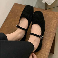 Streetwear Velvet Mary Jane Shoes for Women Casual Ballet Flats Pumps Female Ladies Loafers Buckle Single Mules