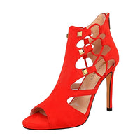 Roman style women's super high heel platform suede sexy nightclub slim rivet hollow sandals