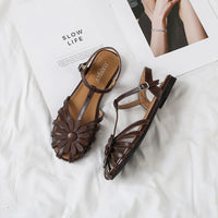 Elegant Fashion Roman Round Head Flat Sandals Women Woven Hollow Sandals Female Closed Toe Summer Ladies Shoes