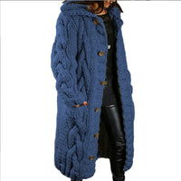 Oversized Women Loose Knitted Sweaters Thick Long Sleeve Pocket Button Knitted Long Cardigan Coats