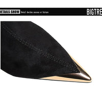 Street Style Fur Metal Hollow Heel Modern Faux Suede Short Boots for Women Metal Pointed Toe Low Heel Boots Female