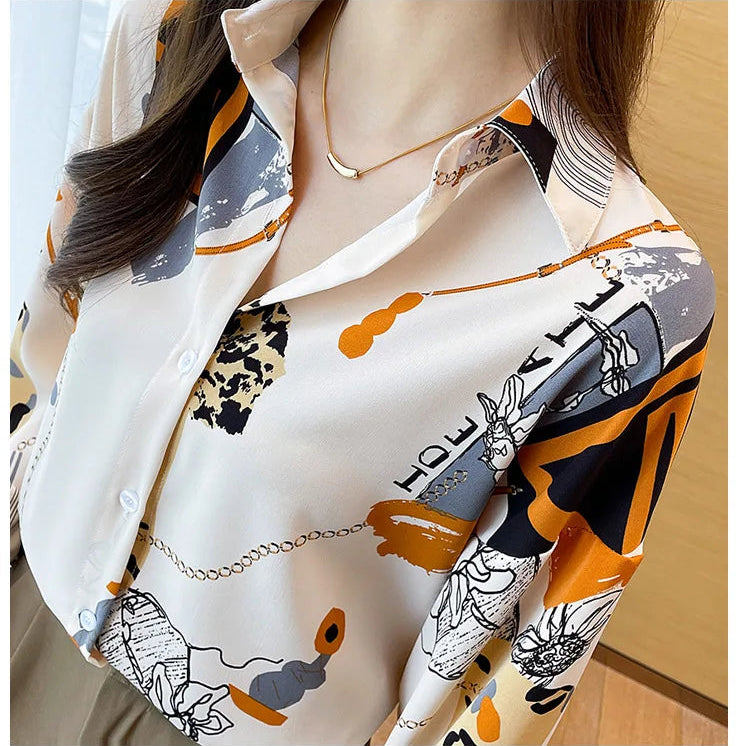 Spring Chiffon Shirt Women's Long-sleeved Printed Color Niche Chiffon