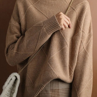 Turtleneck Sweater Diamond Solid Color Warm Pullover Loose Lazy Wind Knitted Bottoming Shirt Pullovers Tops Jumper