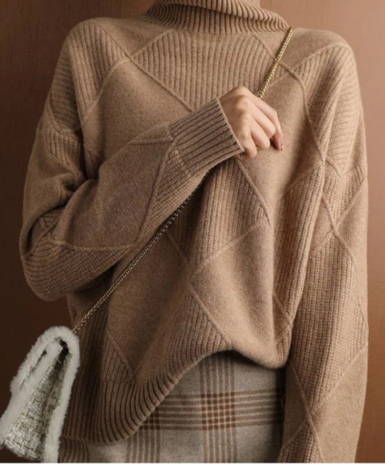 Turtleneck Sweater Diamond Solid Color Warm Pullover Loose Lazy Wind Knitted Bottoming Shirt Pullovers Tops Jumper