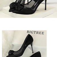 Women's Sexy Nightclub Pole Dancing Show Thin Heels High Mesh Hollowed Out Satin Rose Flower Woman Pumps