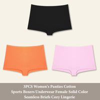 3PCS Women's Panties Cotton Seamless Sports Boxers Underwear Female Solid Color Briefs Cozy Lingerie Intimate Underpants