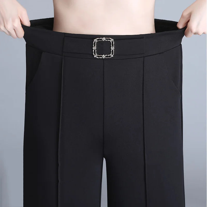 Classic Chiffon High Waist Wide Leg Pants Office Lady Loose Thin Black Trousers  New Formal Chic Pantalones De Mujer Cintura Alt Natalia Home Fashion    Natalia Home Fashion