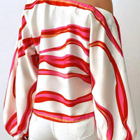 Elegant Printed Sleeve Shirt Independent Station Cross-Border Women's Long Sleeve One-Shoulder Loose Top Commute Style