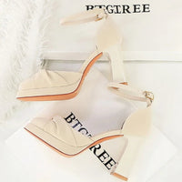 One-Strip Ultra-High Heel Sandals Platform Thick Heel Bow Women Shoes Square Toe Shallow Mouth Hollow Shoes