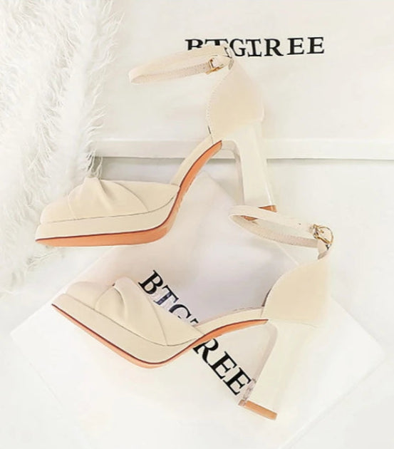 One-Strip Ultra-High Heel Sandals Platform Thick Heel Bow Women Shoes Square Toe Shallow Mouth Hollow Shoes