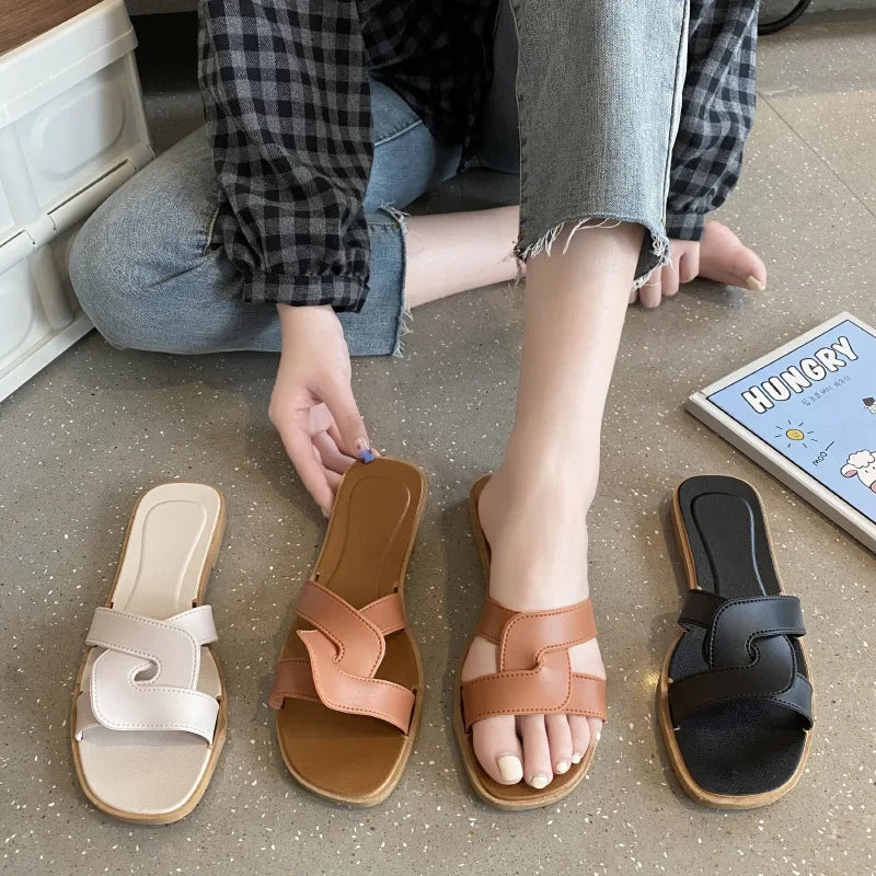 Women's Flat Beach Slippers Cross Band Fashionable Outdoor Wear PVC Home Slippers Macaron Color Sandals Comfortable - Natalia Home Fashion