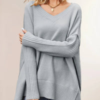 Autumn Winter Fashion Casual Women's New Solid Color Sweater Foreign Trade V-Neck Long Sleeve Pullover Knit Top Lady Clothing Natalia Home Fashion    Natalia Home Fashion