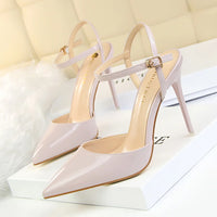 Women 10.5cm High Heels Sandals Lady Metallic Gray Patent Leather Stripper Ankle Strap Sandals Wedding Fetish Nightclub Shoes