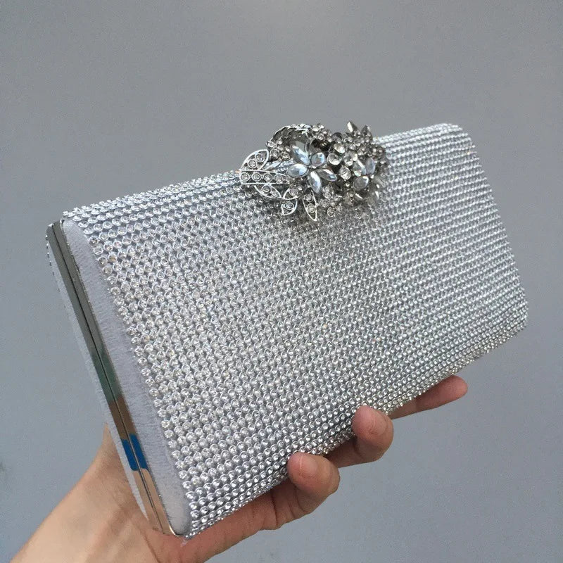 Diamond Encrusted Dinner Bag And Clutch, Square Hard Box Fully Lined With Diamonds.