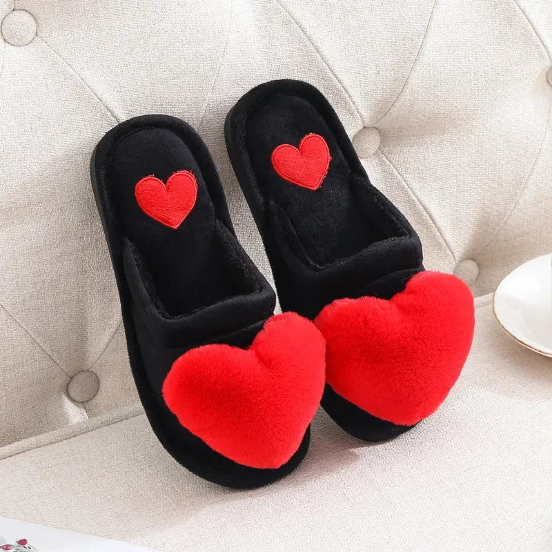 Warm Cotton Slippers Women's Cartoon Peach Heart Design Floor Anti-slip Home Slippers For girls - Natalia Home Fashion